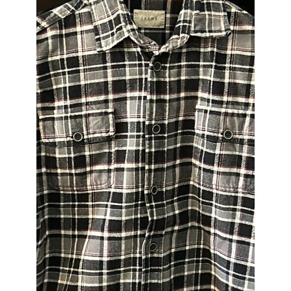 Jachs Men’s Flannel Shirt Medium Plaid Gray Black Red - Picture 7 of 7
